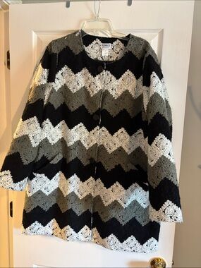 Monroe & Main Black, Gray & White  Crocheted Lace-Overlay Jacket